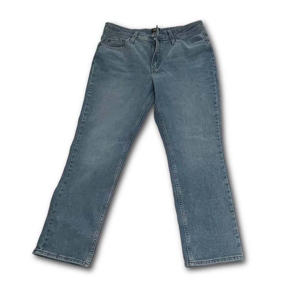 Lee Straight Leg Jeans Womens 12S Short Petite Medium Wash Stretch Denim